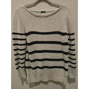 J. Crew Women's Gray Striped Pullover Sweater Size L Boat Neck